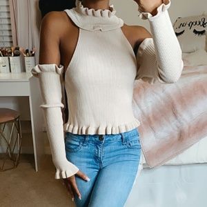 CUT OUT TAN KNIT TOP